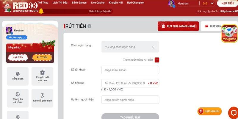 Rút tiền red88